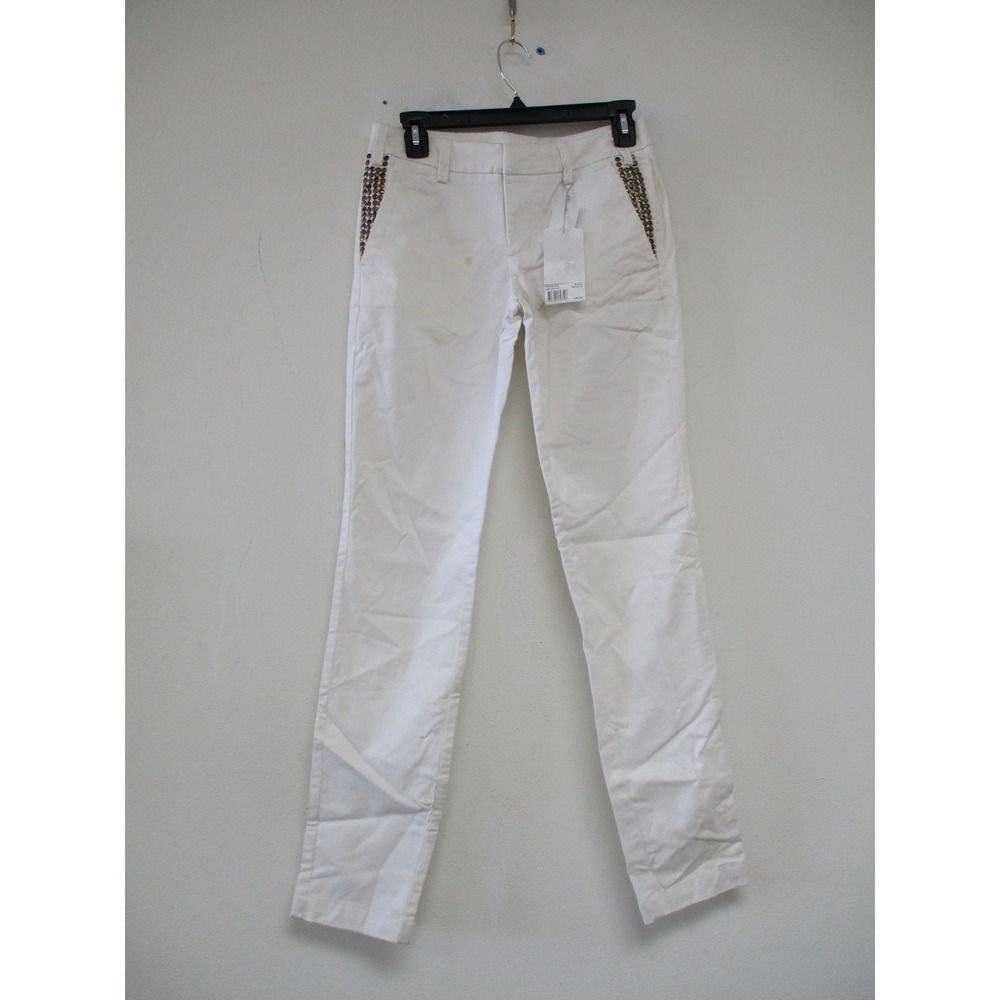 Zadig & Voltaire Pants Women 38 White Prune Bis Studded Embellished Cotton Slim